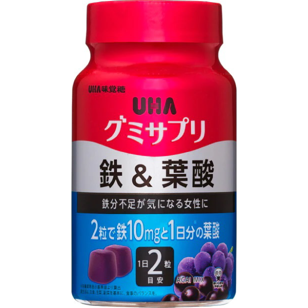 UHAグミサプリ 鉄&葉酸 30日分ボトル 60粒 (瓶裝)