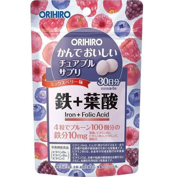 ORIHIRO 鐵+葉酸 混和莓果味 30日份 (120粒)